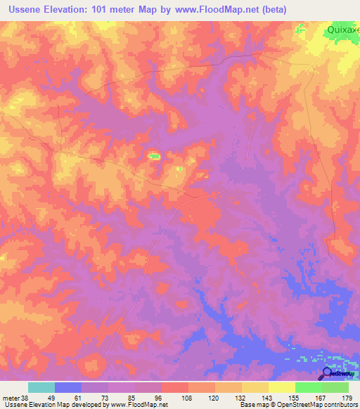 Ussene,Mozambique Elevation Map
