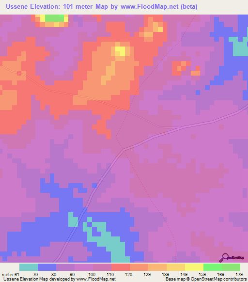 Ussene,Mozambique Elevation Map