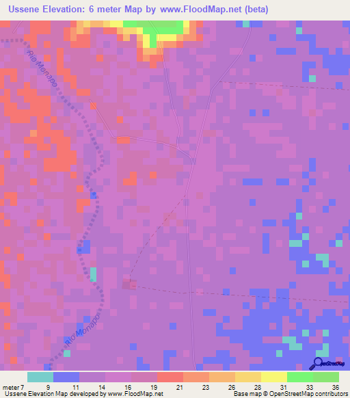 Ussene,Mozambique Elevation Map