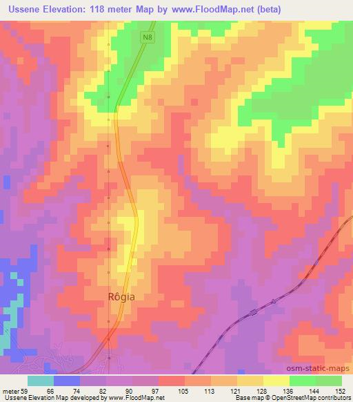 Ussene,Mozambique Elevation Map