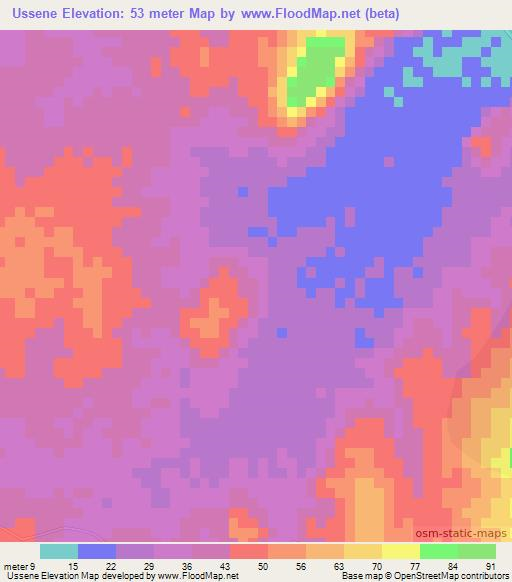 Ussene,Mozambique Elevation Map