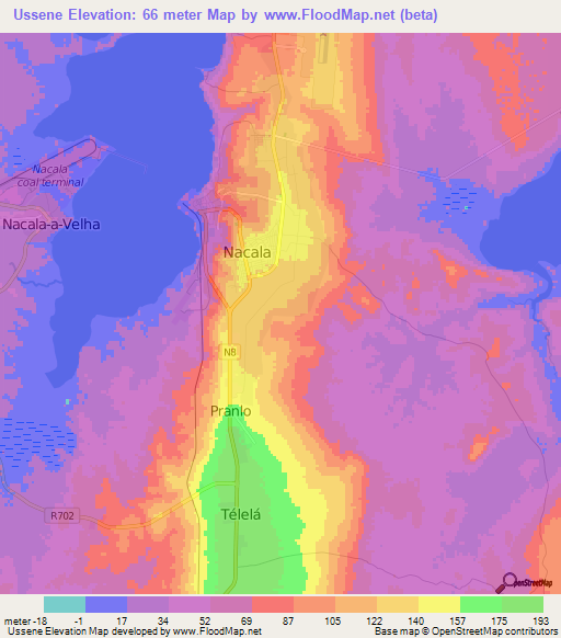 Ussene,Mozambique Elevation Map