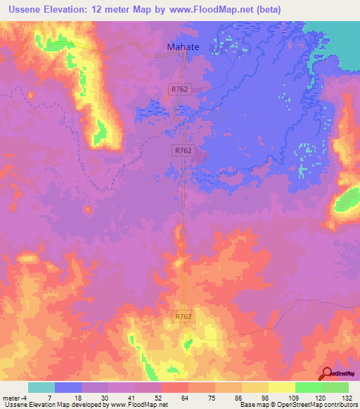 Ussene,Mozambique Elevation Map