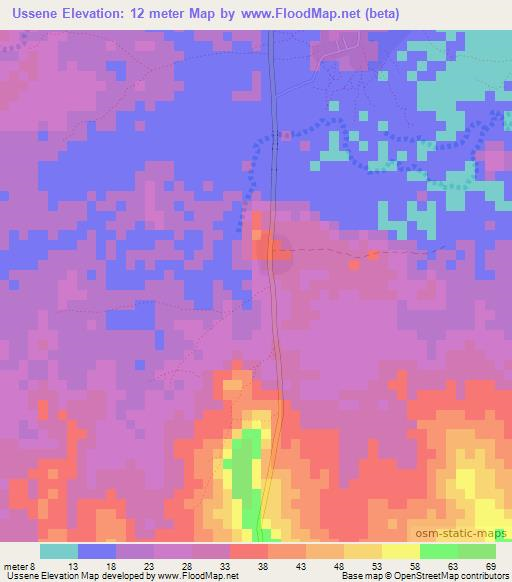 Ussene,Mozambique Elevation Map