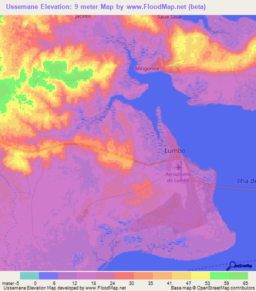 Ussemane,Mozambique Elevation Map