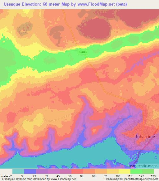 Ussaque,Mozambique Elevation Map