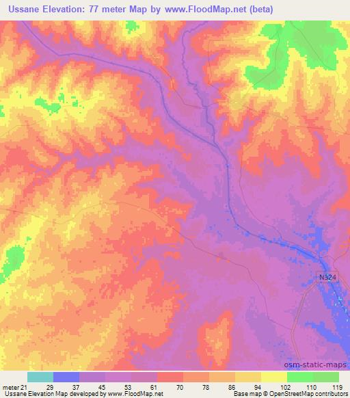 Ussane,Mozambique Elevation Map