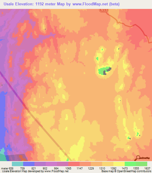 Usale,Mozambique Elevation Map