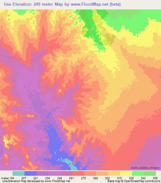 Usa,Mozambique Elevation Map