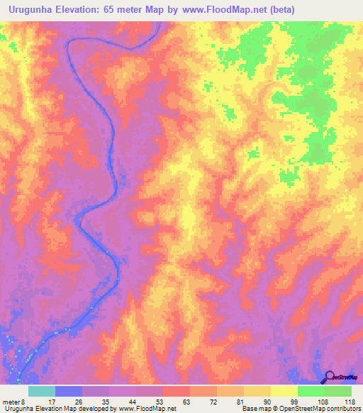 Urugunha,Mozambique Elevation Map
