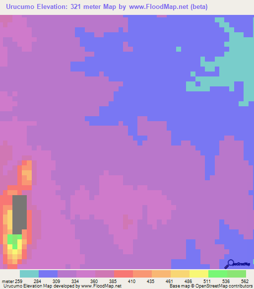 Urucumo,Mozambique Elevation Map