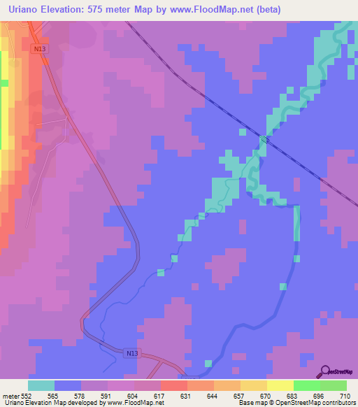 Uriano,Mozambique Elevation Map