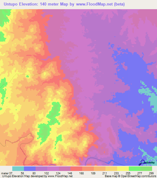 Untupo,Mozambique Elevation Map