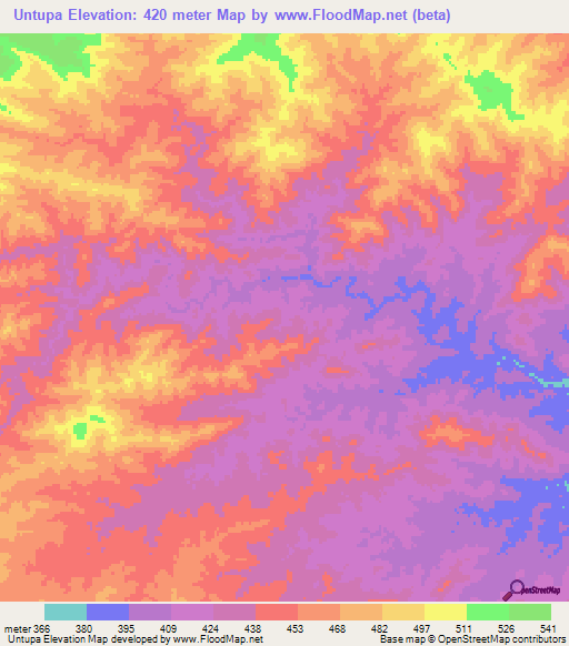 Untupa,Mozambique Elevation Map
