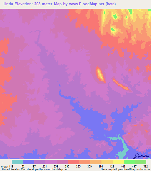 Untia,Mozambique Elevation Map