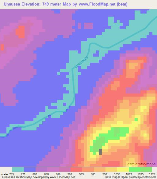 Unsussa,Mozambique Elevation Map
