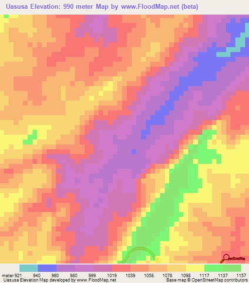 Uasusa,Mozambique Elevation Map