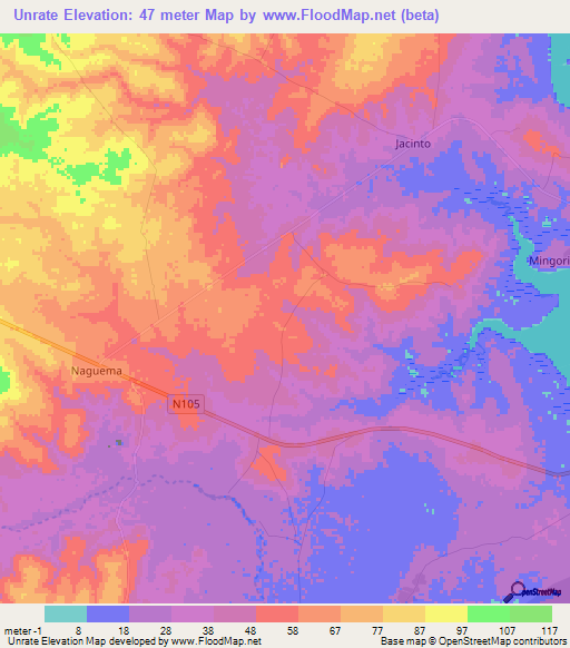 Unrate,Mozambique Elevation Map