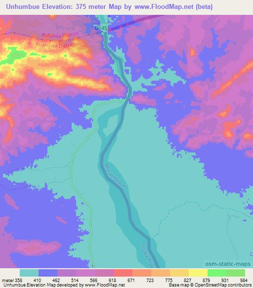 Unhumbue,Mozambique Elevation Map