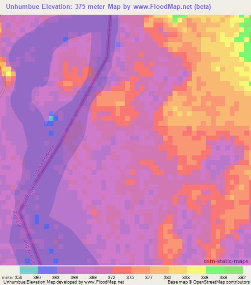 Unhumbue,Mozambique Elevation Map