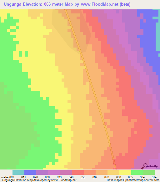 Ungunga,Mozambique Elevation Map
