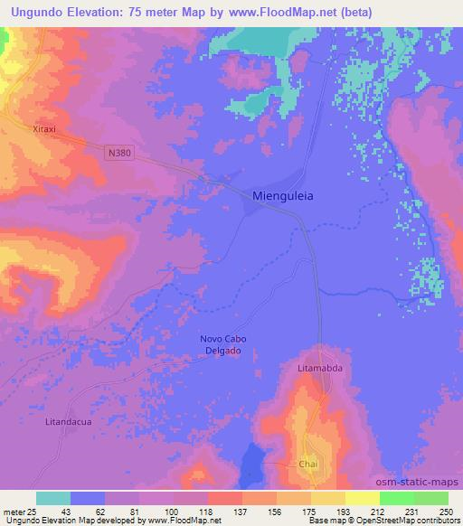 Ungundo,Mozambique Elevation Map