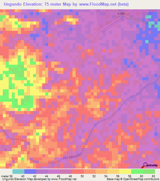 Ungundo,Mozambique Elevation Map