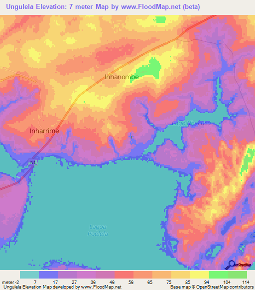 Ungulela,Mozambique Elevation Map