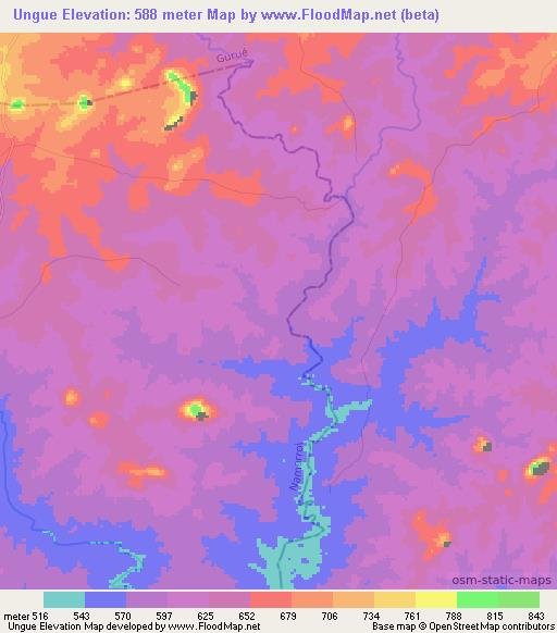 Ungue,Mozambique Elevation Map
