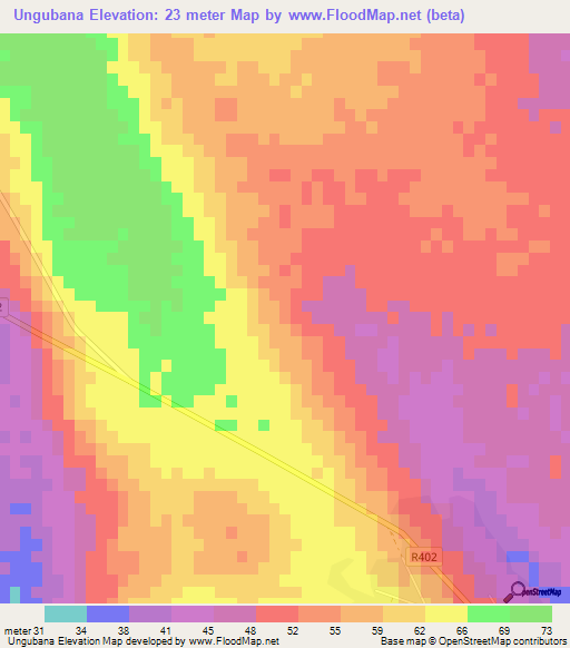 Ungubana,Mozambique Elevation Map