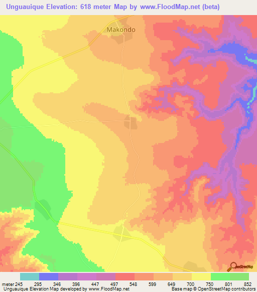 Unguauique,Mozambique Elevation Map