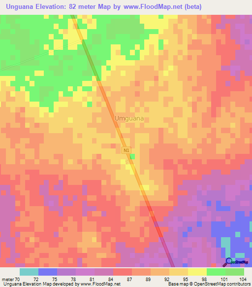 Unguana,Mozambique Elevation Map