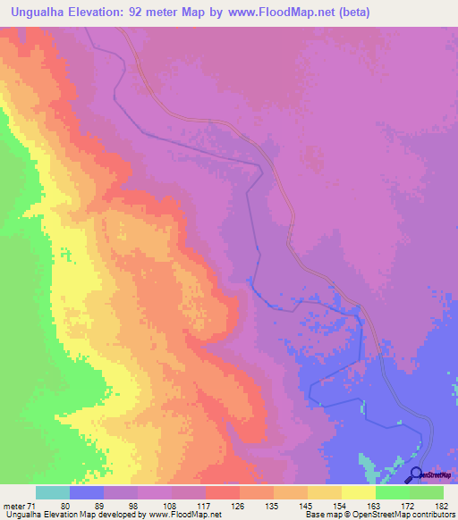 Ungualha,Mozambique Elevation Map