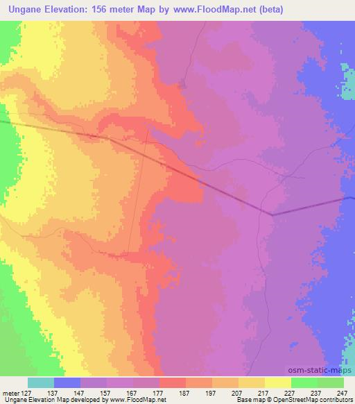 Ungane,Mozambique Elevation Map