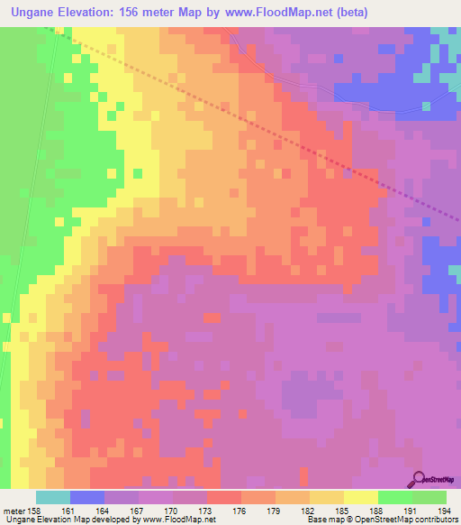 Ungane,Mozambique Elevation Map