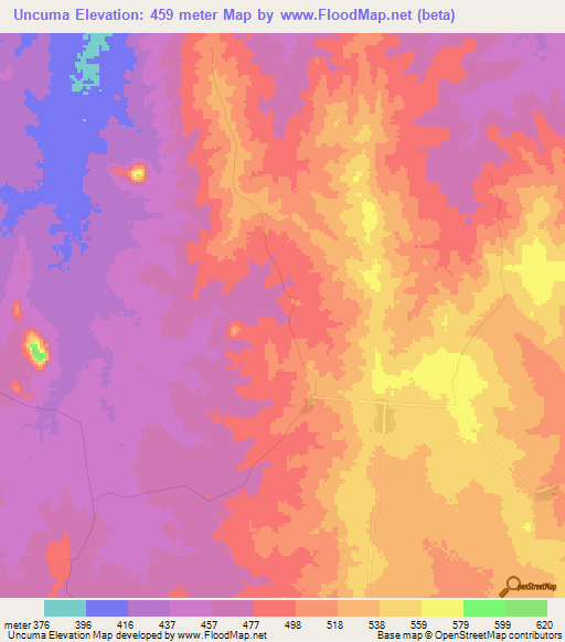 Uncuma,Mozambique Elevation Map