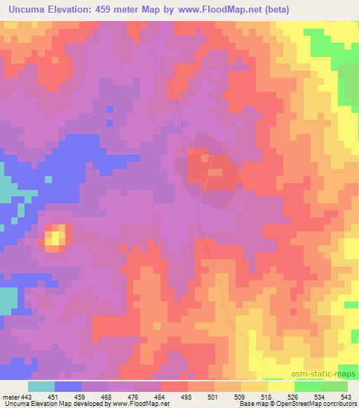 Uncuma,Mozambique Elevation Map