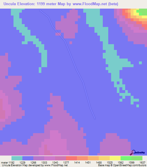 Uncula,Mozambique Elevation Map
