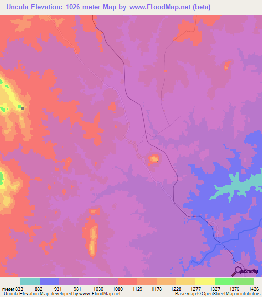 Uncula,Mozambique Elevation Map