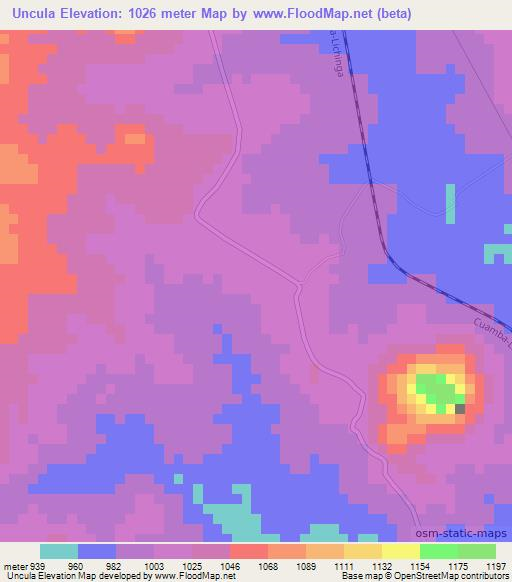 Uncula,Mozambique Elevation Map