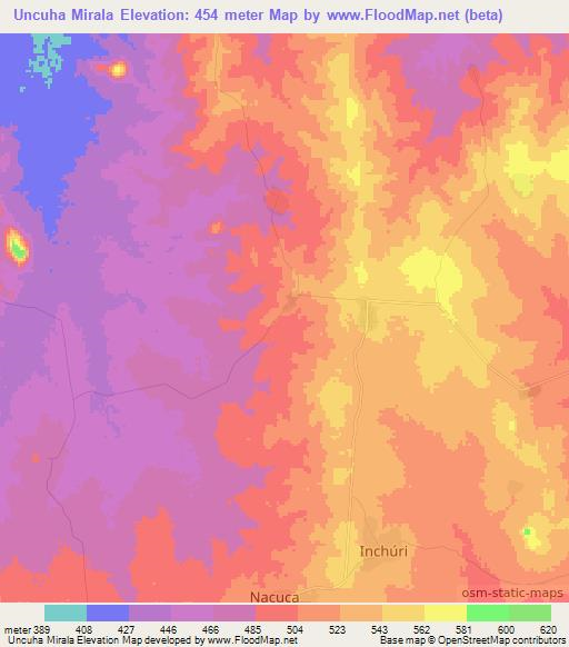 Uncuha Mirala,Mozambique Elevation Map