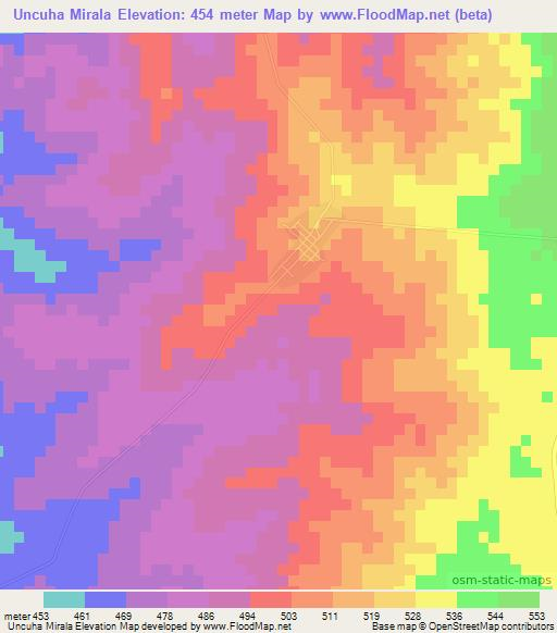 Uncuha Mirala,Mozambique Elevation Map