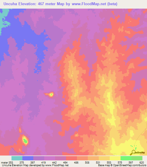 Uncuha,Mozambique Elevation Map