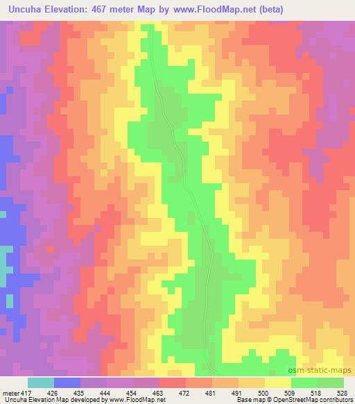 Uncuha,Mozambique Elevation Map
