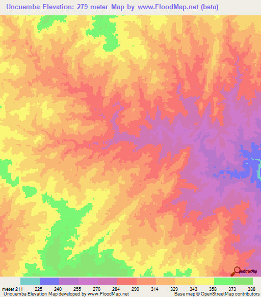Uncuemba,Mozambique Elevation Map