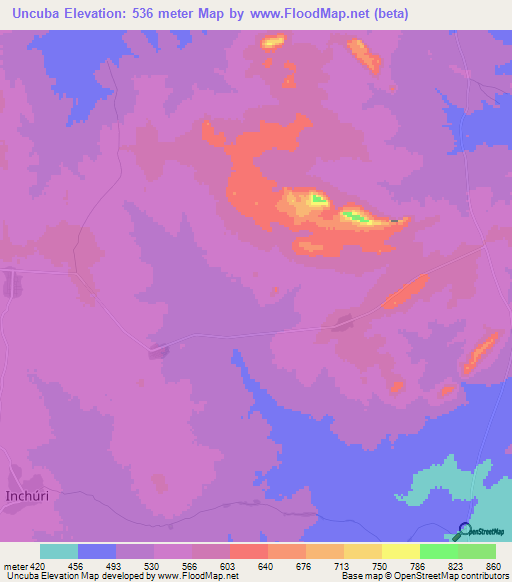 Uncuba,Mozambique Elevation Map