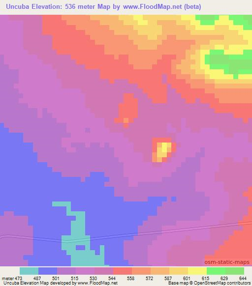 Uncuba,Mozambique Elevation Map