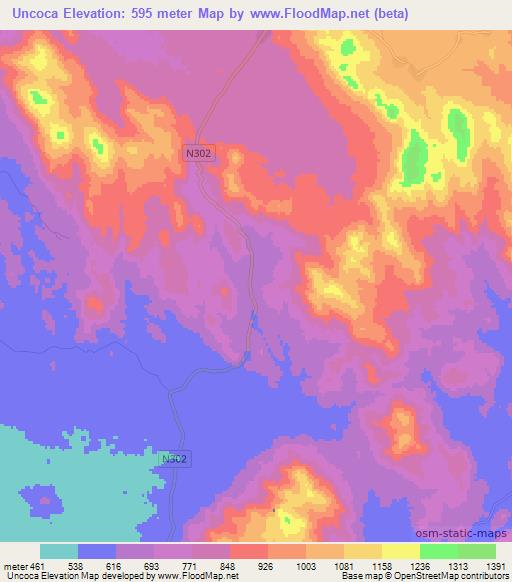 Uncoca,Mozambique Elevation Map