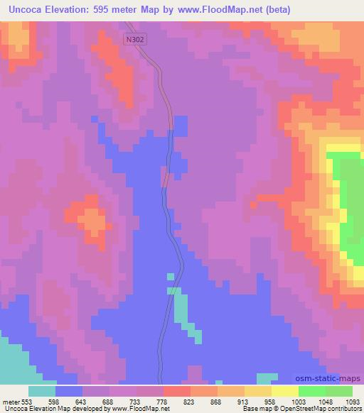 Uncoca,Mozambique Elevation Map