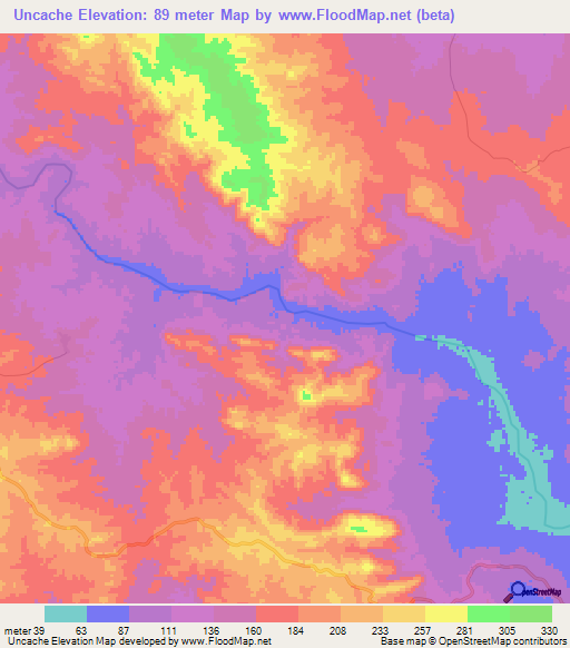 Uncache,Mozambique Elevation Map
